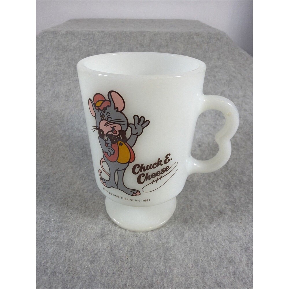 Chuck E Cheese Milk Glass Mug With Pedestal 1981 Pizza Time Theater  Last One